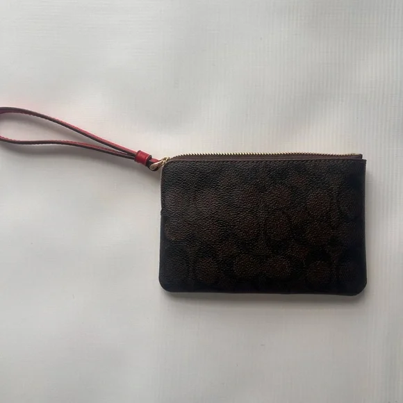 Coach Walnut and Bold Red Zip Wristlet NWT - Picture 4 of 6